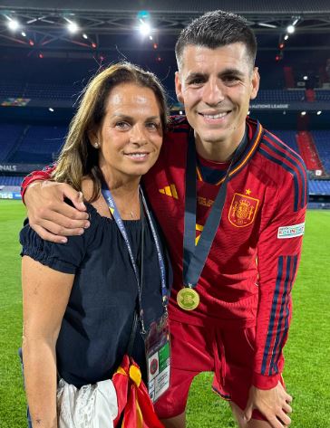 Susana Martin Ramos with her son Alvaro Morata in the football ground